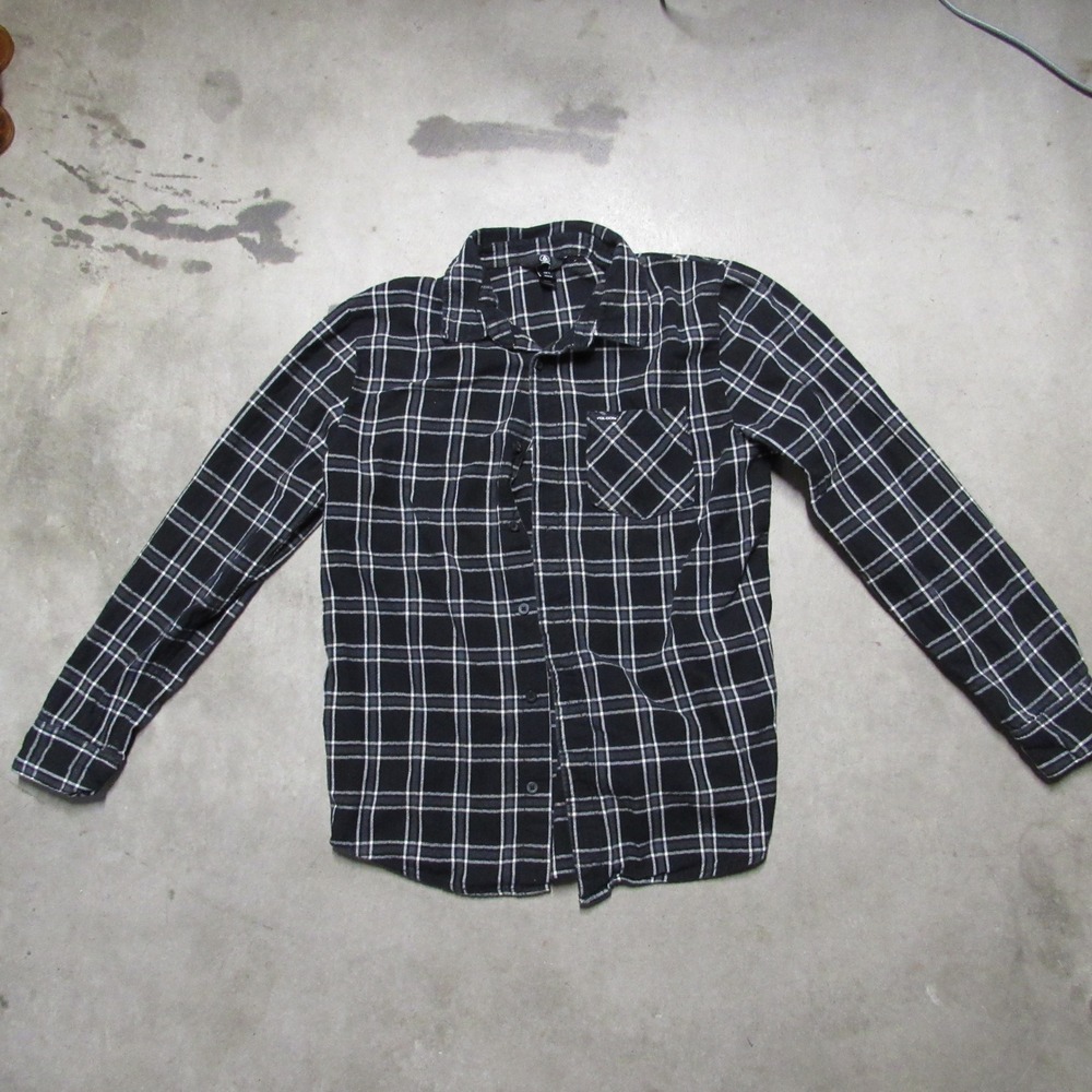 Volcom Mens Black White Plaid Long Sleeve Button Down Shirt Size Medium